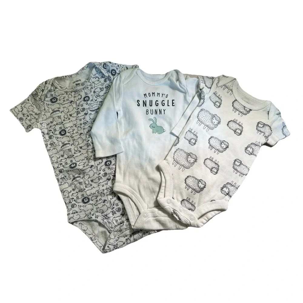 Carter's Just One You Baby Bodysuits Set 3 NB 0-3M 9M Snuggle Bunny Animal Sheep